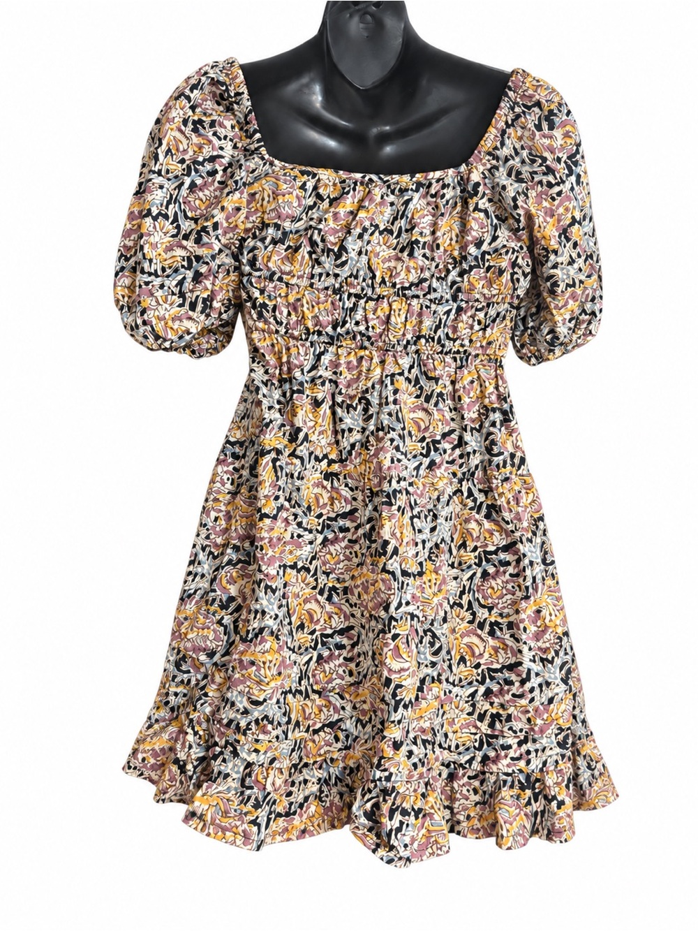 DRA Women's Floral Puff Sleeve Smocked Waist Dress - Pink & Black small 5 - Picture 9 of 9